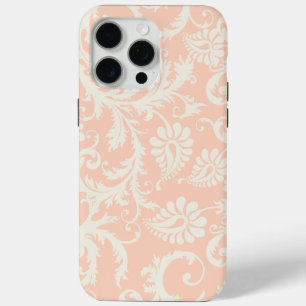 Perzik & off wit damast bloemmotief iPhone 15 pro max hoesje