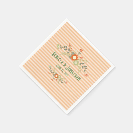 Perzik & Olive Green Bloemen bruiloft gepersonalis Servet (Hoek)