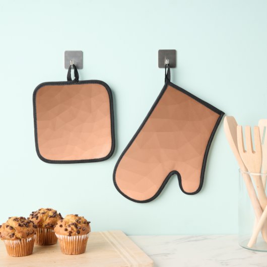 Perzik ombre verloop geometrisch mesh patroon ovenwant & pannenlap set (Insitu(Ophanging))