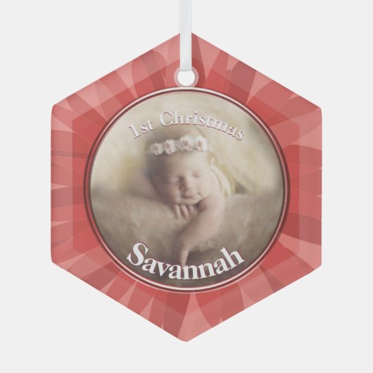 Perzik onze kleine Gerber Baby foto Glas Ornament (Voorkant)