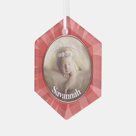 Perzik onze kleine Gerber Baby foto Glas Ornament (Voorkant links)