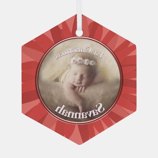 Perzik onze kleine Gerber Baby foto Glas Ornament (Achterkant)