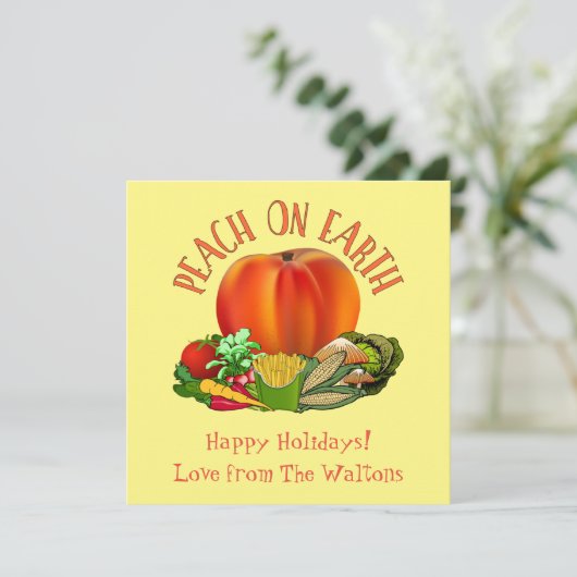 Perzik op Aarde Grappige Kerstkaart met een Speels (Staand voorkant)