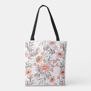 Perzik Oranje Bloem Botanisch Patroon Schoudertas Tote Bag