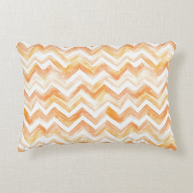 Perzik Oranje Chevron Strepen Accent Kussen (Voorkant)