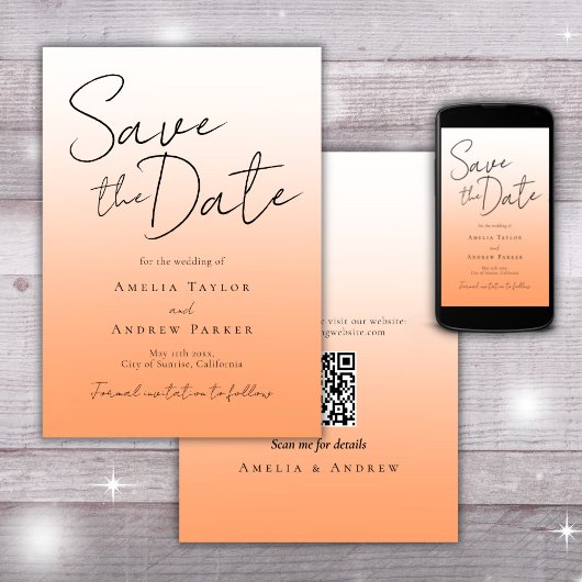 Perzik Oranje Dons Elegant Script Modern Minimalis Save The Date