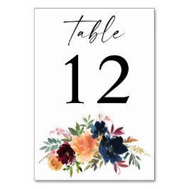 Perzik, Oranje en Bourgogne Floral Table Number Kaart