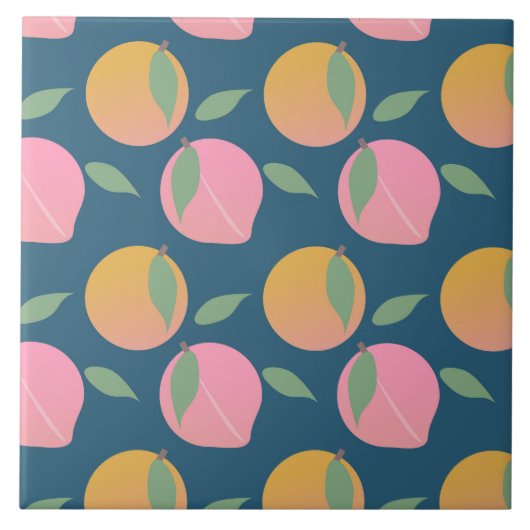 Perzik Oranje Fruit Patroon Roze Tegeltje (Voorkant)