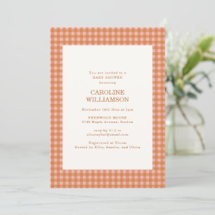 Perzik Oranje Gingham Geruit Plaid Herfst Baby Sho Kaart