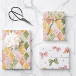 Perzik Oranje Groen Geel Blush Roze Strikken Verja Inpakpapier Vel
