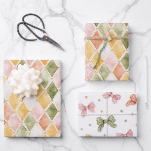 Perzik Oranje Groen Geel Blush Roze Strikken Verja Inpakpapier Vel