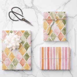 Perzik Oranje Groen Geel Blush Strepen Verjaardag Inpakpapier Vel
