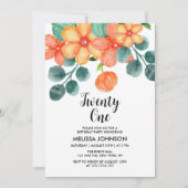 Perzik Oranje Groene Lente Bloem 21e Verjaardag Kaart (Voorkant)
