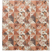 Perzik Oranje Patchwork Dekbed Rustieke Bloemen Re Douchegordijn (Voorkant)