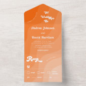 Perzik Oranje Retro Golven 70s Typografie Trouwen All In One Uitnodiging (Binnen)