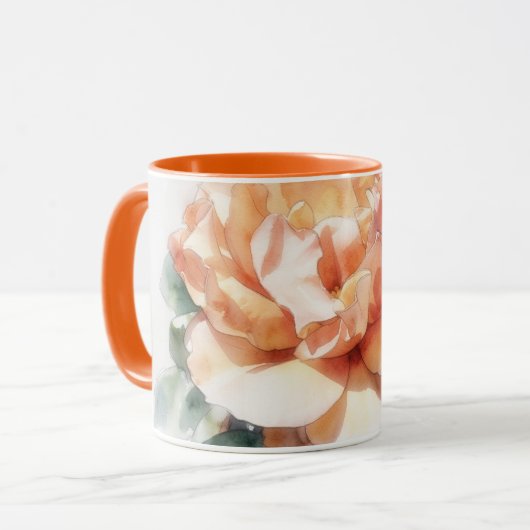Perzik Oranje Roos Bloem Kunstmok Bloem Mok (Voorkant links)