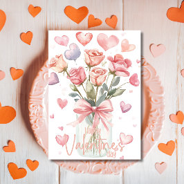 Perzik oranje roos pot Gelukkige Valentijnsdag Feestdagenkaart