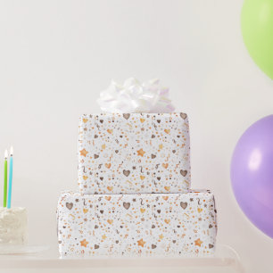 Perzik Oranje Strik Harten Sterren Confetti Verjaa Cadeaupapier