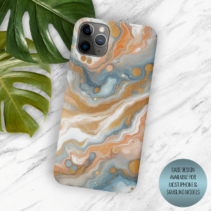 Perzik Oranje Teal Blauw Goud Marmer Kunst Patroon iPhone 15 Pro Max Hoesje