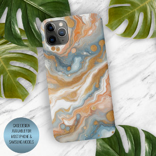 Perzik Oranje Teal Blauw Wit Goud Marmer Patroon iPhone 16 Pro Max Hoesje