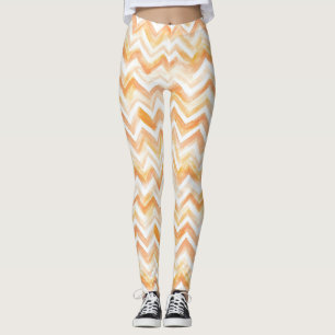 Perzik Oranje Witte Zigzag Strepen Leggings