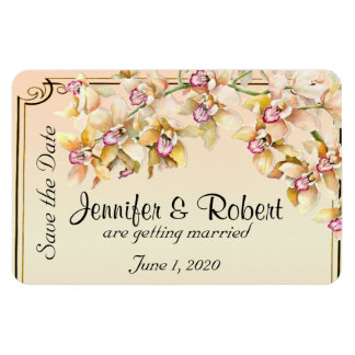 Perzik Orchidee Waterverf Posh Bruiloft Save the D Magneet