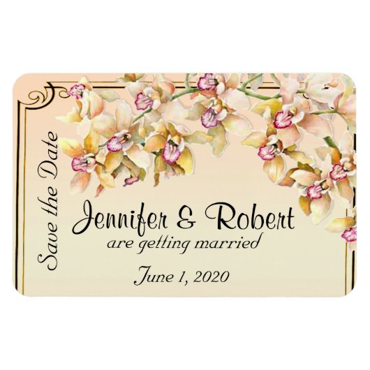 Perzik Orchidee Waterverf Posh Bruiloft Save the D Magneet (Horizontaal)