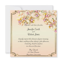 Perzik Orchidee Waterverf Posh bruiloft uitnodigin