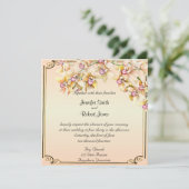 Perzik Orchidee Waterverf Posh bruiloft uitnodigin Kaart (Staand voorkant)