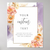 Perzik Paarse Bloemen Bruiloft Bord met Aangepaste Poster (Voorkant)