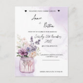 Perzik paarse bloemen in Mason Jar bruiloft uitnod Briefkaart (Voorkant)