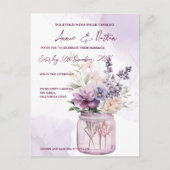 Perzik paarse bloemen in Mason Jar bruiloft uitnod Briefkaart (Voorkant)