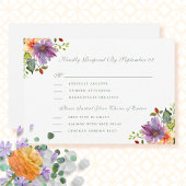 Perzik Paarse Bloemen Menu Selectie Bruiloft RSVP