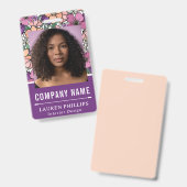  perzik & Paarse bloemenpatroonzaken Badge (Front & Back)