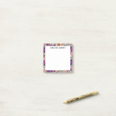 Perzik & Paarse Bloemmotief Naam Post-it® Notes (Op bureau)