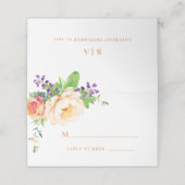 Perzik Paarse Crème Waterverf Floral Monogram Plaatskaartje (Buitenkant ongevouwen)