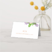 Perzik Paarse Crème Waterverf Floral Monogram Plaatskaartje (Achterkant)