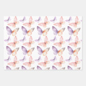 Perzik Paarse Lavendel Vlinders Verjaardag Inpakpapier Vel (Voorkant 3)