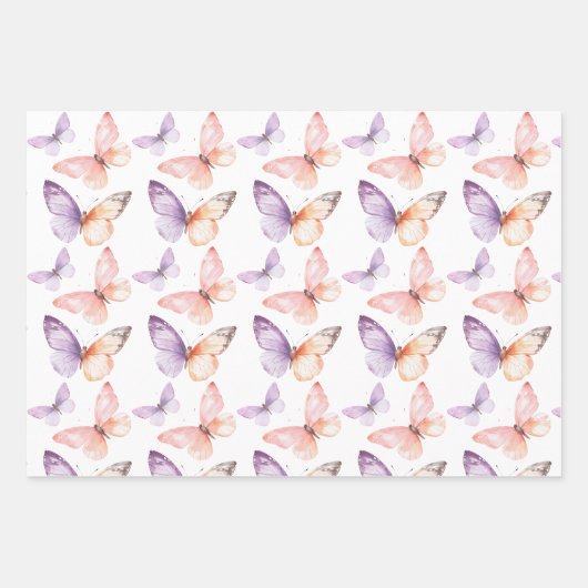 Perzik Paarse Lavendel Vlinders Verjaardag Inpakpapier Vel (Voorkant 3)