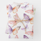 Perzik Paarse Lavendel Vlinders Verjaardag Inpakpapier Vel (In situ)