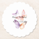 Perzik Paarse Lavendel Vlinders Verjaardag Kartonnen Onderzetters (Voorkant)