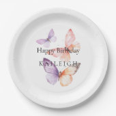 Perzik Paarse Lavendel Vlinders Verjaardag Papieren Bordje (Voorkant)