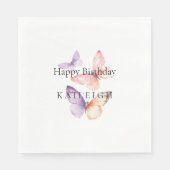 Perzik Paarse Lavendel Vlinders Verjaardag Servet (Voorkant)
