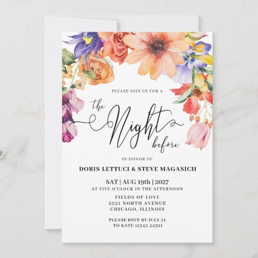 Perzik Paarse Roze Bloemen repetitie diner Kaart (Voorkant)