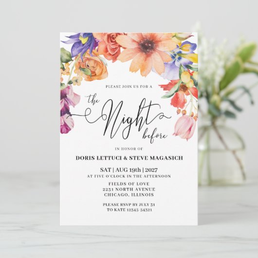 Perzik Paarse Roze Bloemen repetitie diner Kaart (Staand voorkant)