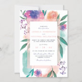 Perzik & Paarse Waterverf Bloeit Bloemen Bloemen H Magnetische Uitnodiging (Voorkant)