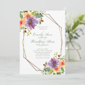 Perzik Paarse Waterverf Floral Elegante bruiloft Kaart (Staand voorkant)