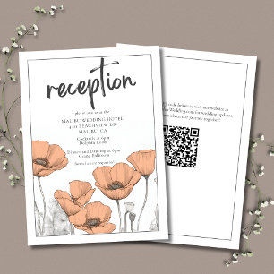 Perzik papavers Elegant Bloemen Bruiloft Receptie Informatiekaartje