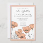 Perzik papavers moderne elegante bloemenbruiloft kaart (Voorkant)