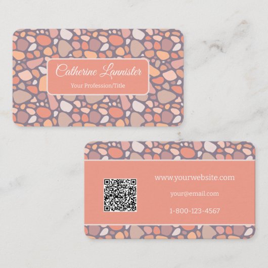 Perzik pastel conglomeraat steen QR-code Visitekaartje (Voorkant / Achterkant)